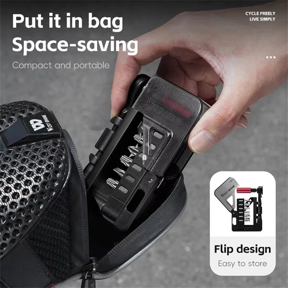 WEST BIKING 12-In-1 Bicycle Repair Tools Kit Portable Multitool Bike Two-Way Ratchet Wrench Magnetic Allen Key Quick Release Set — view 7