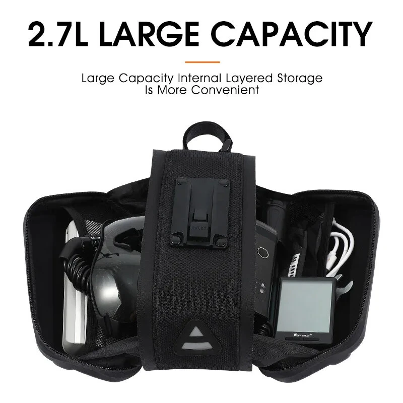 WEST BIKING 2.7L Large Capacity Waterproof Bike Bag Hard Shell MTB Road Bike Under Seat Tool Bag Quick Release Saddlebags Bike Accessories — view 3