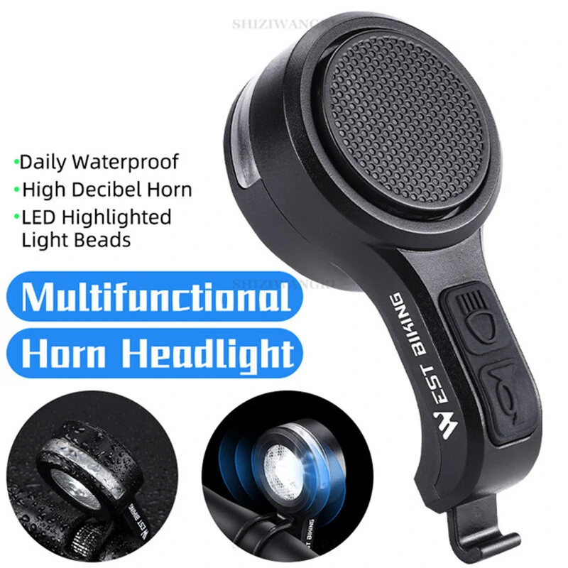 WEST BIKING 2 in 1 Horn Headlight 120dB High Sound Bicycle Bell Horn 5 Light Modes 400mAh Type-C Waterproof Electric Anti-theft Alarm Horn for Bicycle — view 3
