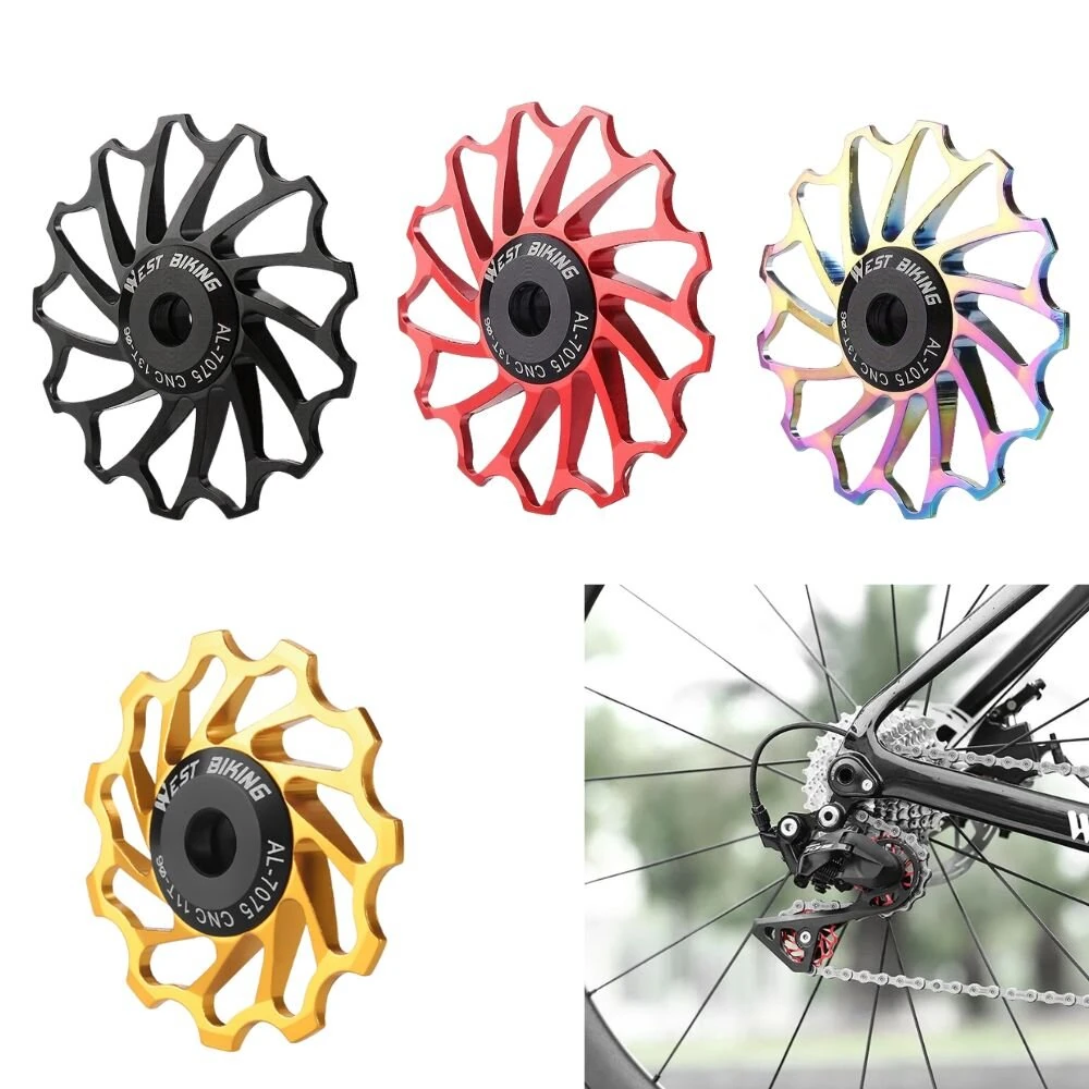 WEST BIKING 3/5 CM Mountain Bicycle Ceramic Rear Dial Guide Wheel 11T 13T Tooth Derailleur Aluminum Alloy Perrin Bearing Tension Wheel — view 2