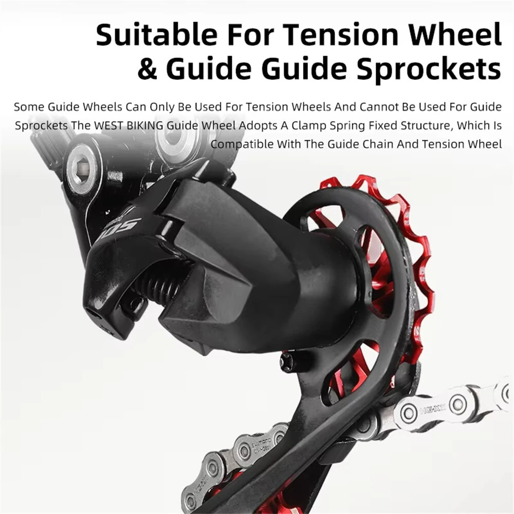 WEST BIKING 3/5 CM Mountain Bicycle Ceramic Rear Dial Guide Wheel 11T 13T Tooth Derailleur Aluminum Alloy Perrin Bearing Tension Wheel — view 3