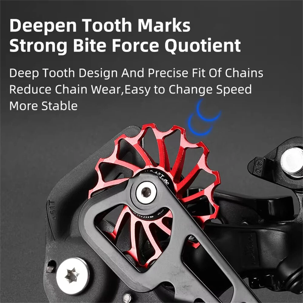 WEST BIKING 3/5 CM Mountain Bicycle Ceramic Rear Dial Guide Wheel 11T 13T Tooth Derailleur Aluminum Alloy Perrin Bearing Tension Wheel — view 4