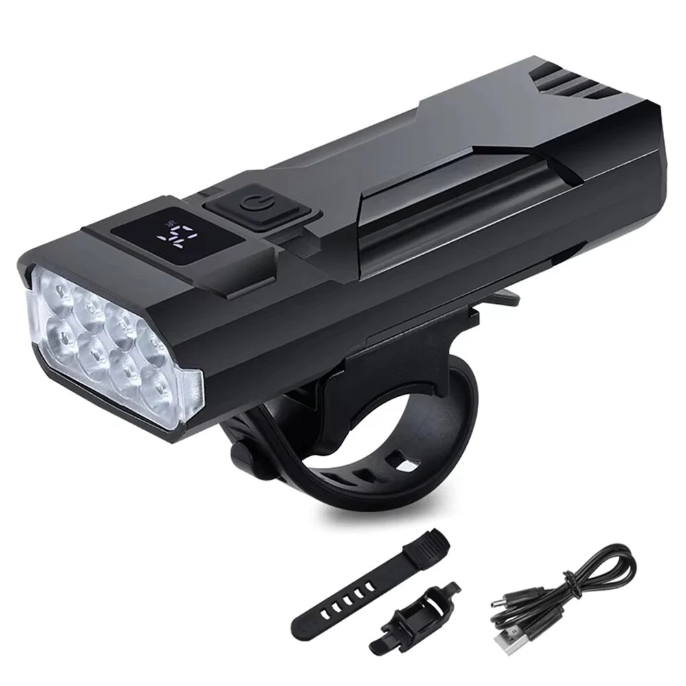 WEST BIKING 400Lm Digital Power Display Bike Headlight Waterproof Type-C Charging Flashlight 8 LED Beads High Brightness Bicycle Front Light for Road Night Riding