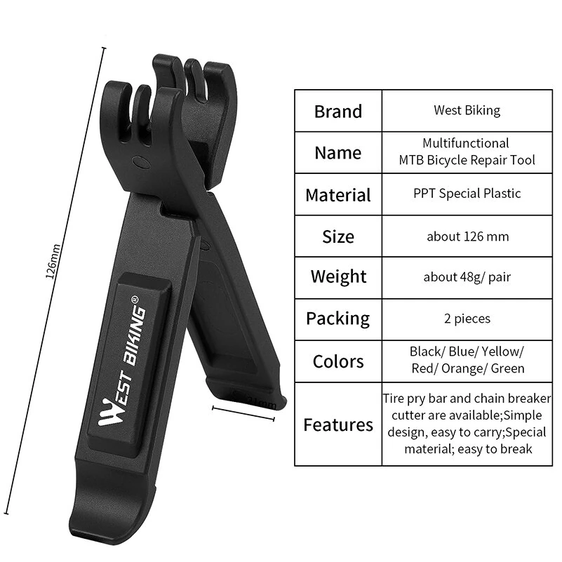WEST BIKING Bicycle Chain Deflation Tire Pry Bar High Hardness Lightweight Multifunctional Bike Removal Repair Tool — view 4