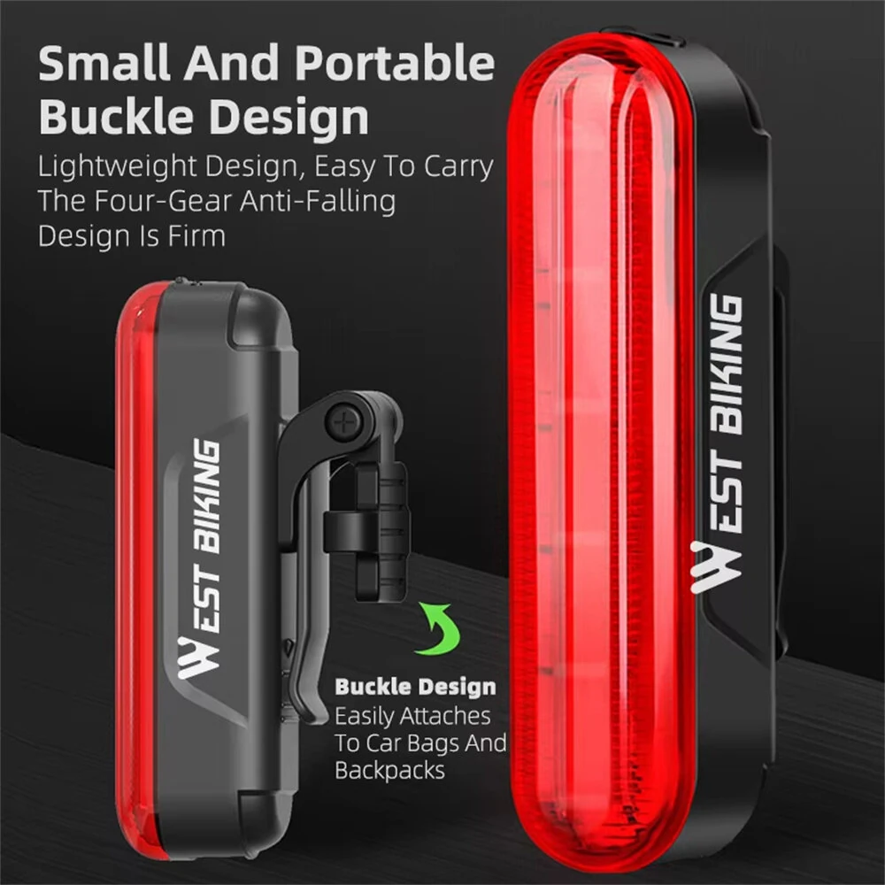 WEST BIKING Bicycle Laser Brake Sensing Taillight IPX5 Waterproof 450mAH USB Charging Bike Rear Light for Night Riding Safety — view 3