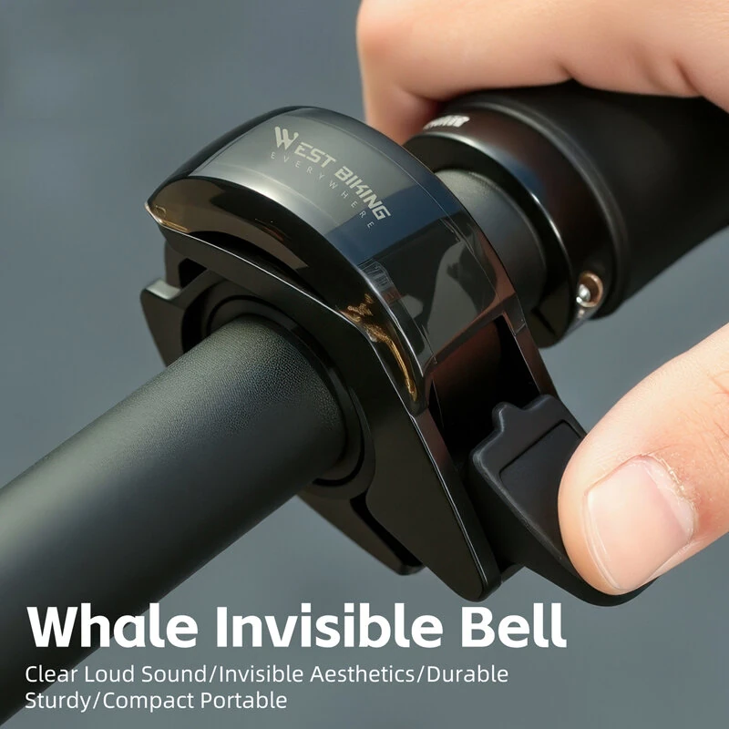 WEST BIKING Mini Invisible Bike Bell Aluminum Alloy Whale Shape Bicycle Thumb Bell MTB Road Bike Handlebar Bell for 22.2-31.8mm Handlebar Diameter — view 3