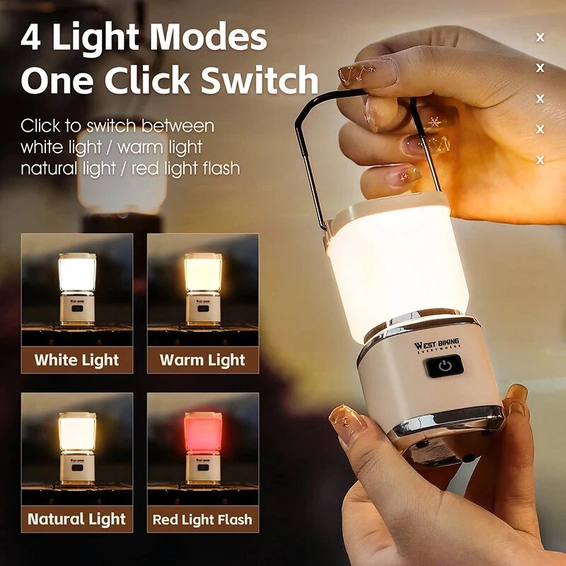 WEST BIKING Mini Portable Camping Light Type-C Rechargeable LED Lantern Waterproof Hanging Tent Mosquito Repellent Camping Lamps — view 3