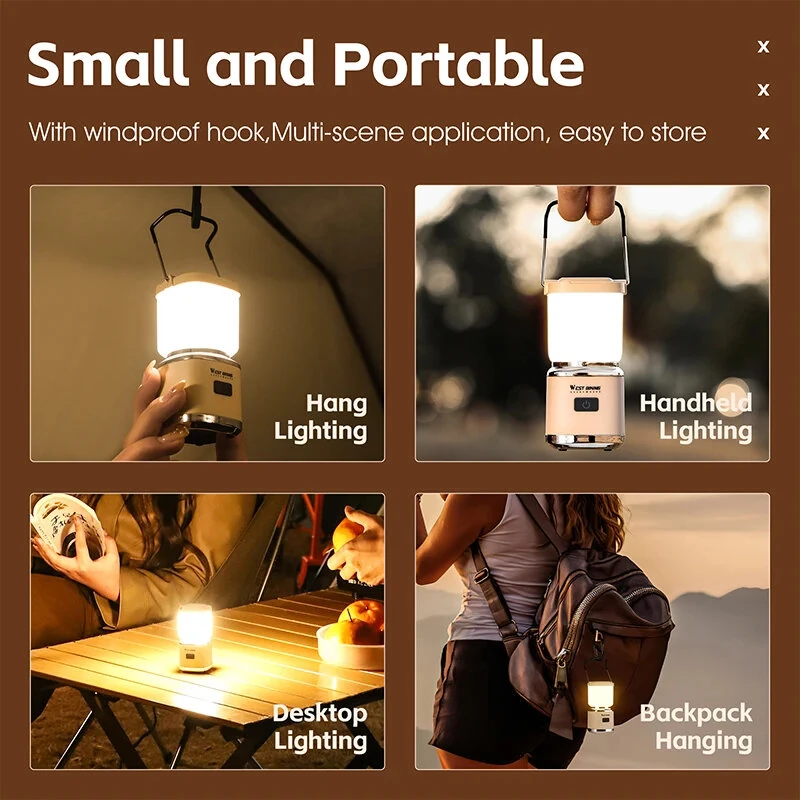 WEST BIKING Mini Portable Camping Light Type-C Rechargeable LED Lantern Waterproof Hanging Tent Mosquito Repellent Camping Lamps — view 4