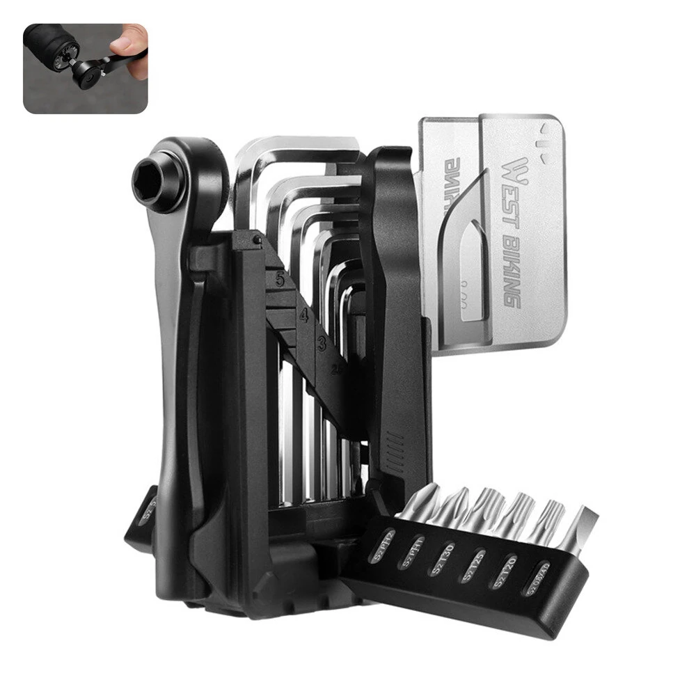 WEST BIKING Portable Bicycle Repair Tool Kit with Ratchet Wrench Tyre Lever Magnetic Screwdriver Allen Keys Multi-Tool Box — WEST BIKING