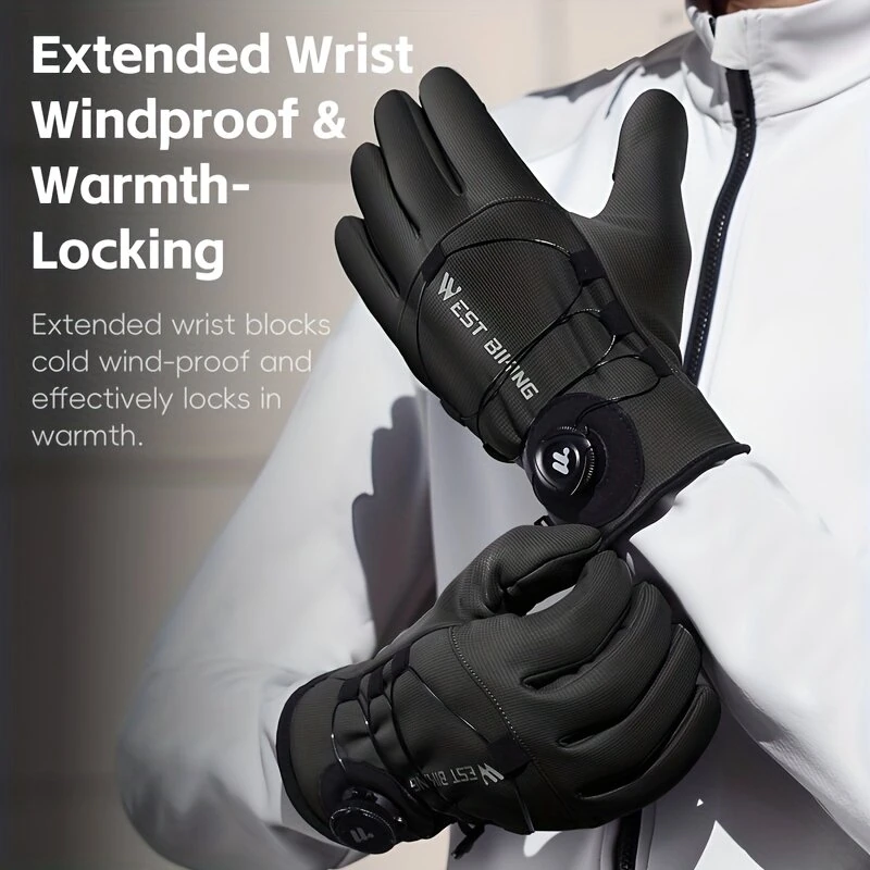 WEST BIKING Self-locking Cycling Gloves Windproof Warm Fleece Sports Gloves Waterproof Flip-on Touchscreen Non Slip Skiing Gloves — view 10