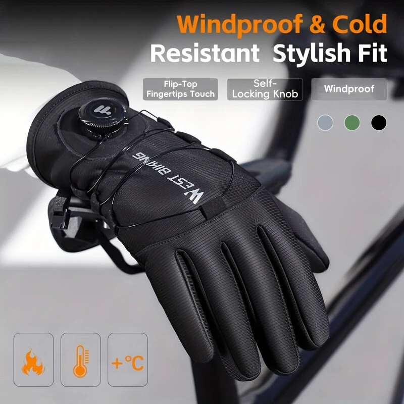 WEST BIKING Self-locking Cycling Gloves Windproof Warm Fleece Sports Gloves Waterproof Flip-on Touchscreen Non Slip Skiing Gloves — view 11