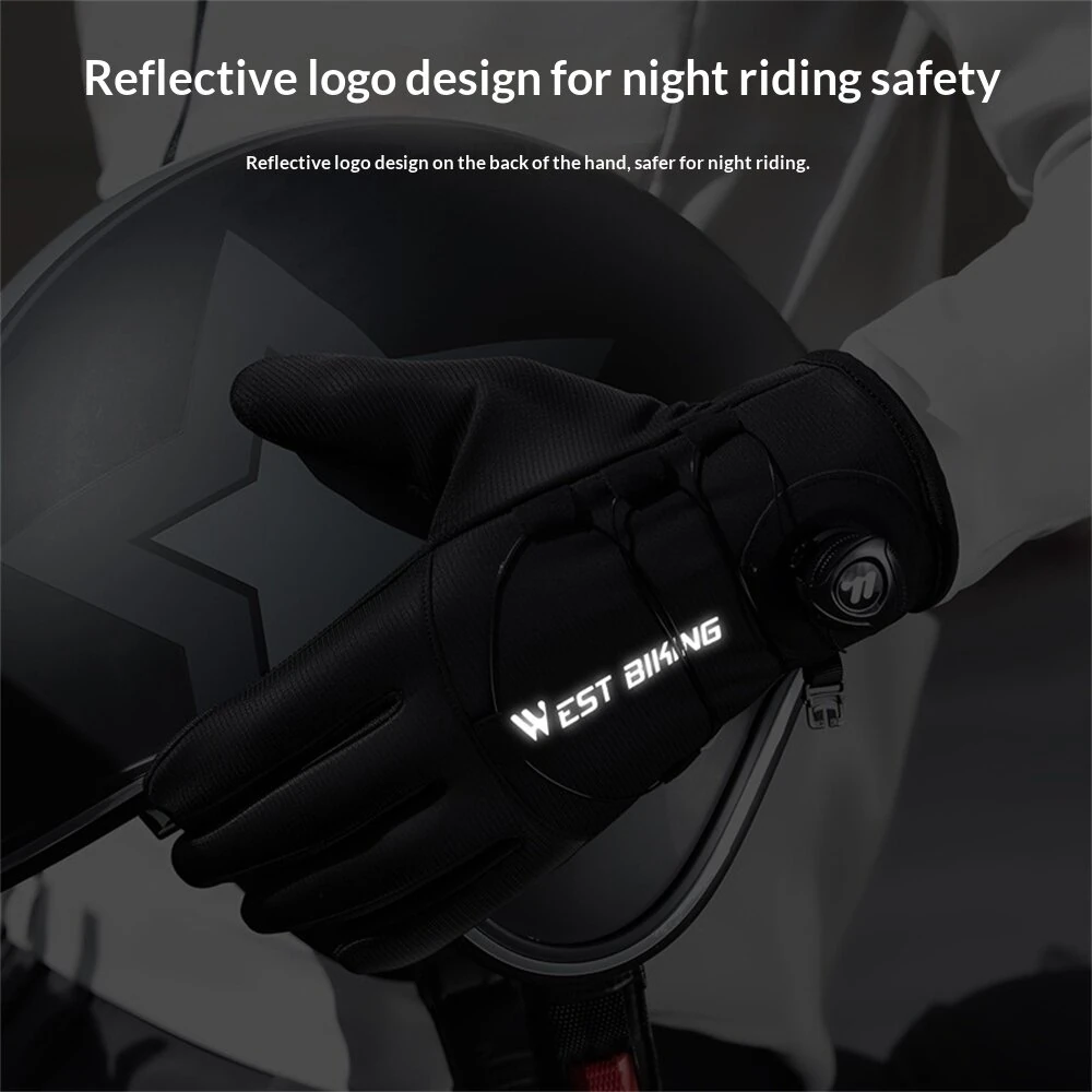 WEST BIKING Self-locking Cycling Gloves Windproof Warm Fleece Sports Gloves Waterproof Flip-on Touchscreen Non Slip Skiing Gloves — view 6