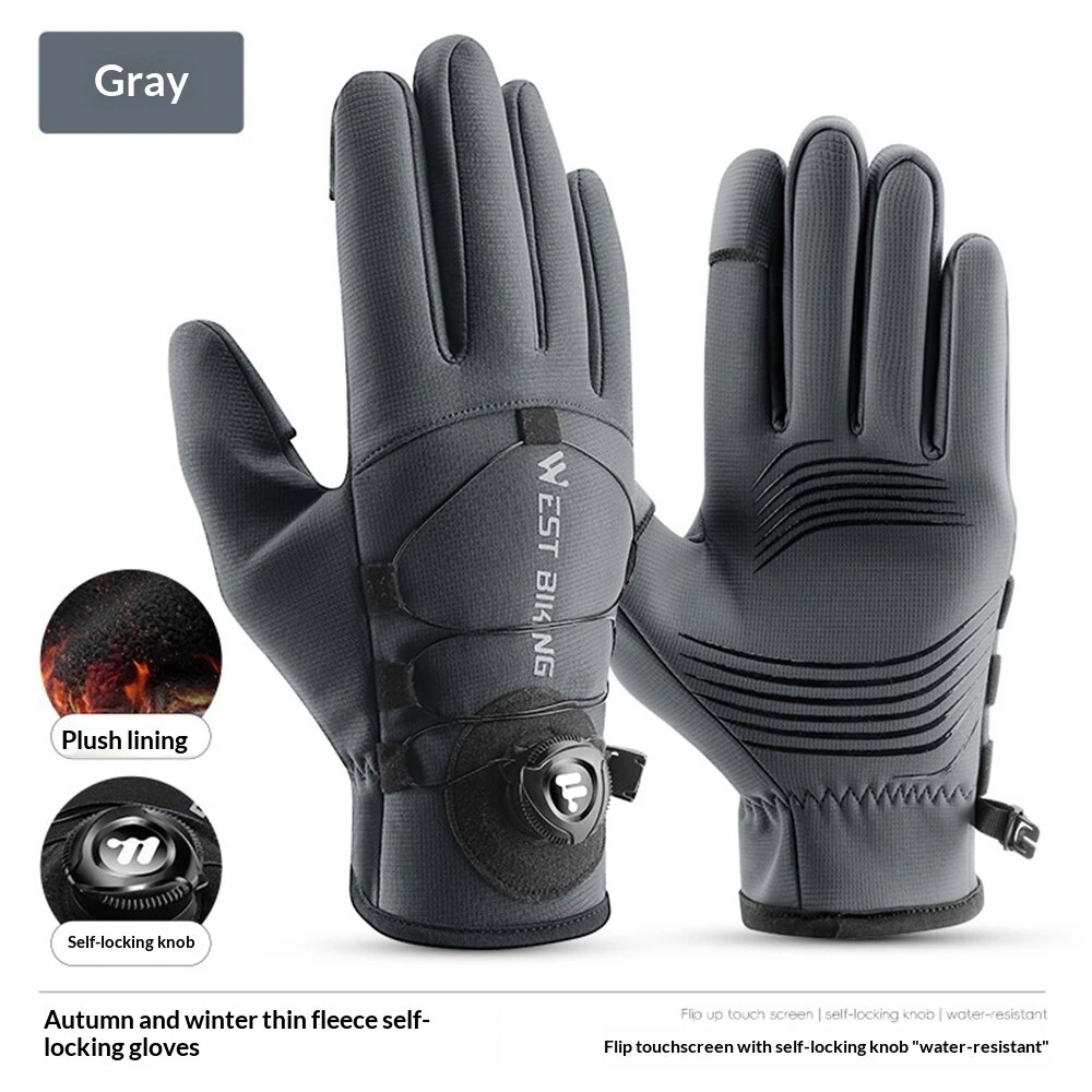 WEST BIKING Self-locking Cycling Gloves Windproof Warm Fleece Sports Gloves Waterproof Flip-on Touchscreen Non Slip Skiing Gloves — view 8