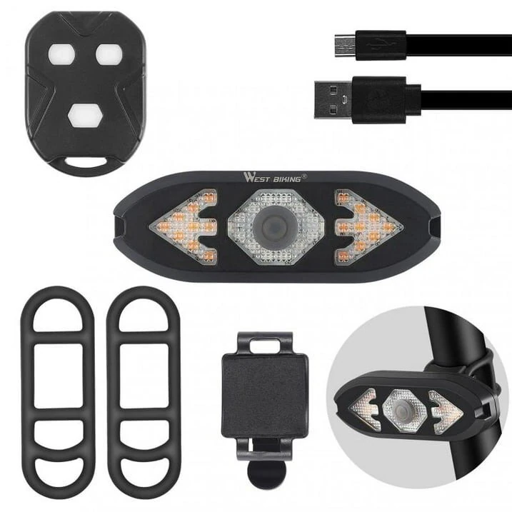 West Biking Smart 2-in-1 Bicycle Rear Light Wireless Remote Control 5 Light Modes Turn Signal Lights Bike bell horn Cycling Mini Taillight for Night Riding — view 8