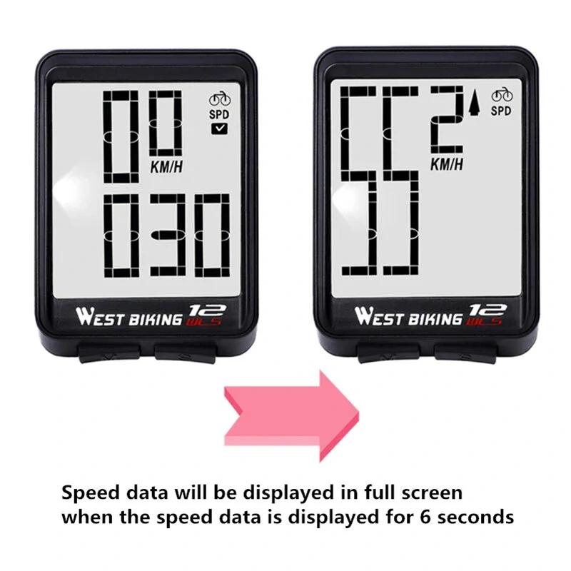 WEST BIKING Smart Bike Computer 2.16 inch LED Digital Display Wireless Sensor Speed Accurate Data Record Backlight Switch for MTB Bicycle Cycling — view 4