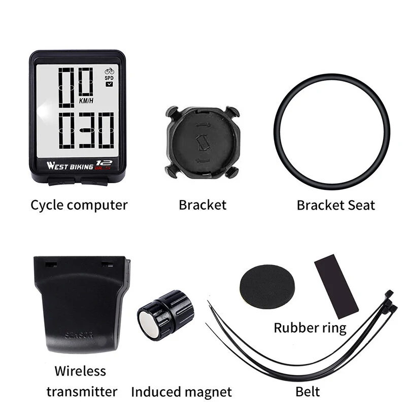 WEST BIKING Smart Bike Computer 2.16 inch LED Digital Display Wireless Sensor Speed Accurate Data Record Backlight Switch for MTB Bicycle Cycling — view 7