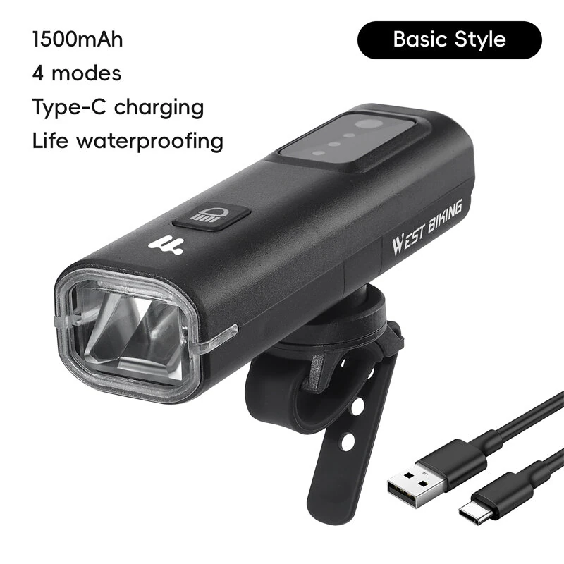 WEST BIKING Smart LED Digital Display Bike Headlight 1500mAh Battery Type-C Charging Waterproof Mini Portable Bicycle Front Light for MTB Bike Road Bike Flashlight — view 10