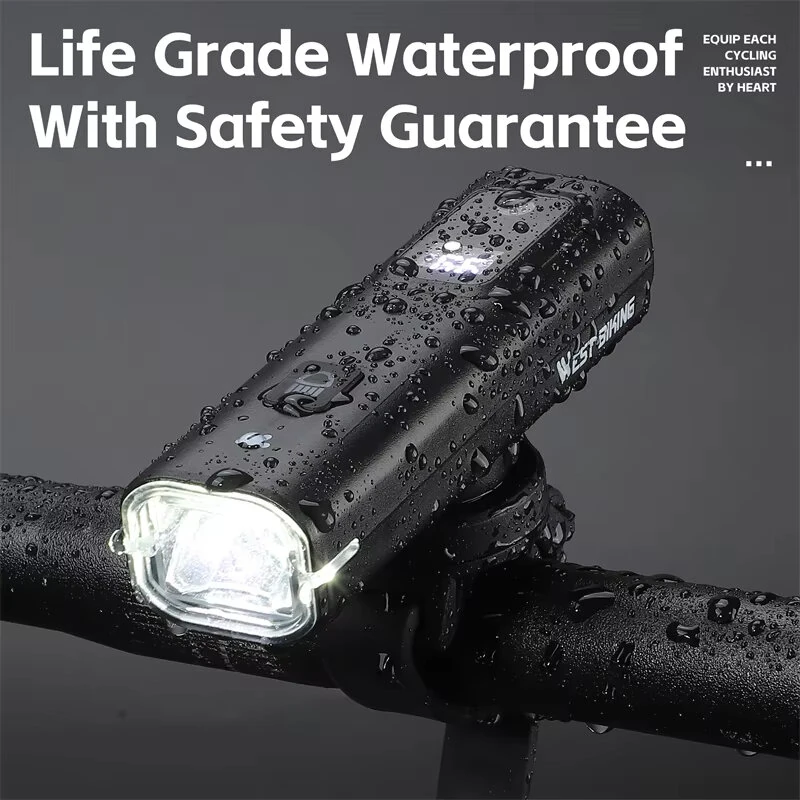 WEST BIKING Smart LED Digital Display Bike Headlight 1500mAh Battery Type-C Charging Waterproof Mini Portable Bicycle Front Light for MTB Bike Road Bike Flashlight — view 7