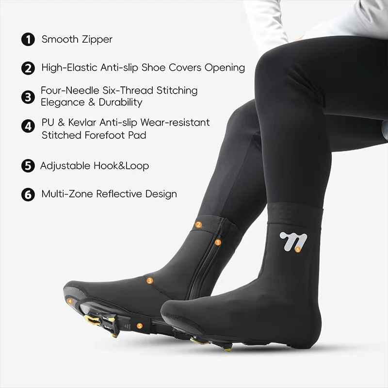 WEST BIKING Warm Windproof Cycling Shoe Covers Non-slip Wearable Reflective Zipper Bike Boots Overshoes — view 4