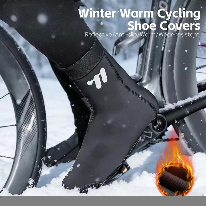 WEST BIKING Warm Windproof Cycling Shoe Covers Non-slip Wearable Reflective Zipper Bike Boots Overshoes — view 7