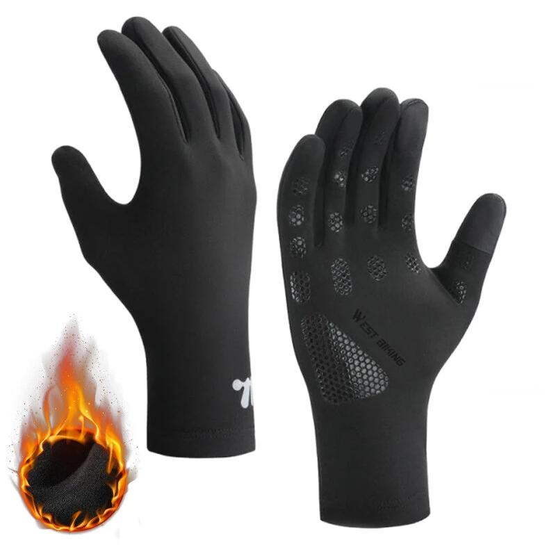 WEST BIKING Winter Touchscreen Fleece Thermal Cycling Gloves Windproof Non Slip Soft Comfy Extended Wristband Bike Gloves — view 2