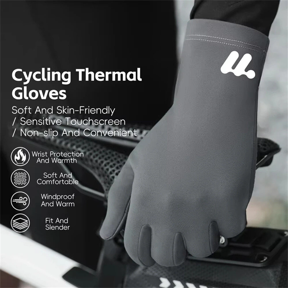 WEST BIKING Winter Touchscreen Fleece Thermal Cycling Gloves Windproof Non Slip Soft Comfy Extended Wristband Bike Gloves — view 3