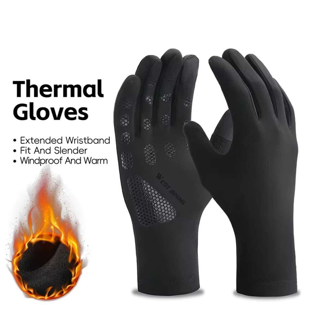 WEST BIKING Winter Touchscreen Fleece Thermal Cycling Gloves Windproof Non Slip Soft Comfy Extended Wristband Bike Gloves — view 7