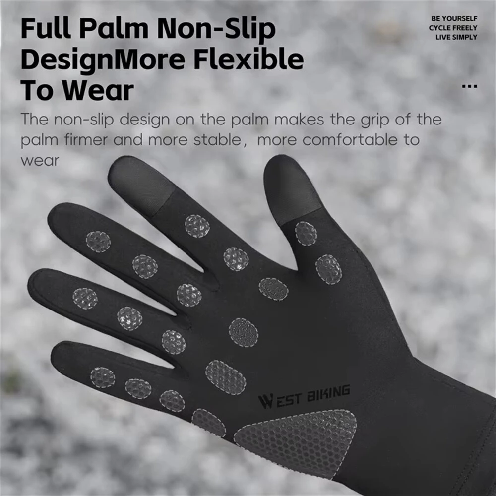 WEST BIKING Winter Touchscreen Fleece Thermal Cycling Gloves Windproof Non Slip Soft Comfy Extended Wristband Bike Gloves — view 9