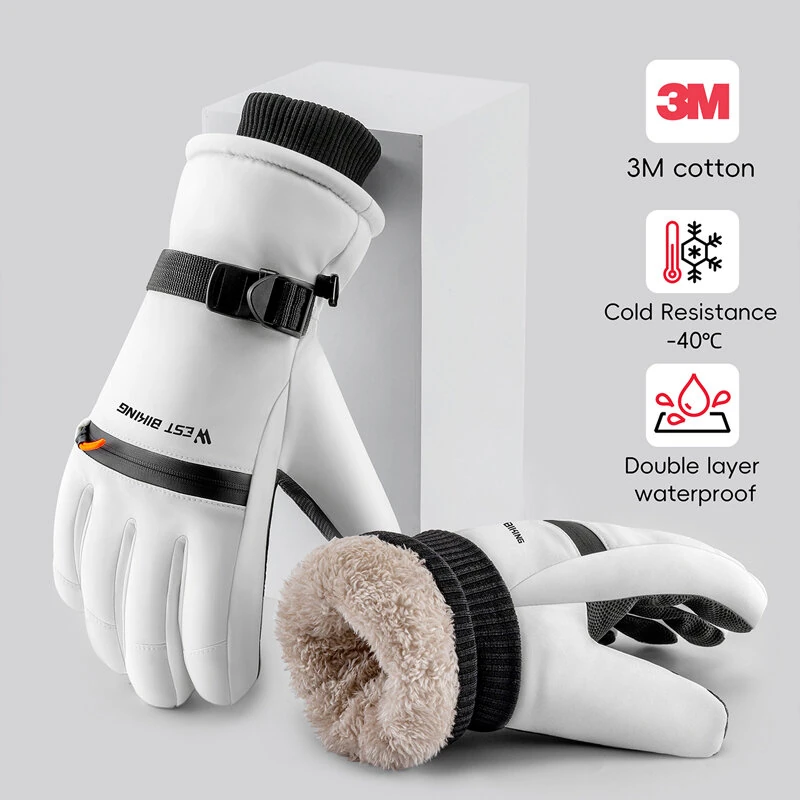 WEST BIKING Winter Warm Cycling Gloves Outdoor Sports Windproof Waterproof Touchscreen Thermal Skiing Gloves — view 3