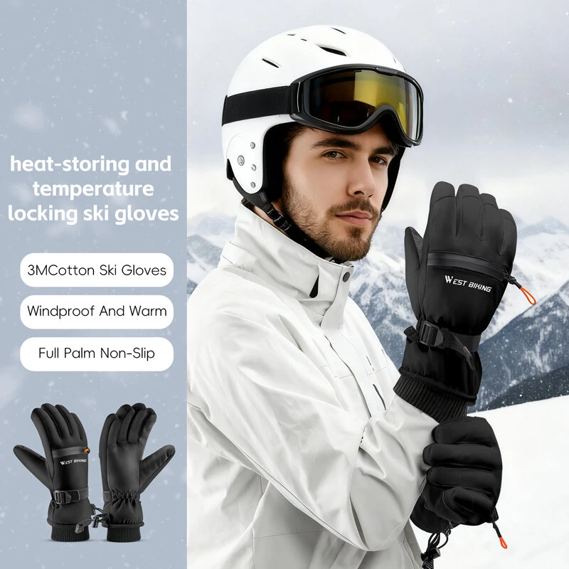 WEST BIKING Winter Warm Cycling Gloves Outdoor Sports Windproof Waterproof Touchscreen Thermal Skiing Gloves — view 4