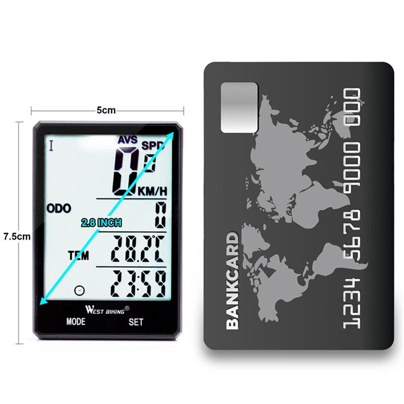 WEST BIKING Wired Bicycle Computer 2.8 Inch Large Screen LC Backlight Waterproof Speedometer Odometer Stopwatch Cycling Accessories for Mountain Bike Road Bike — view 6