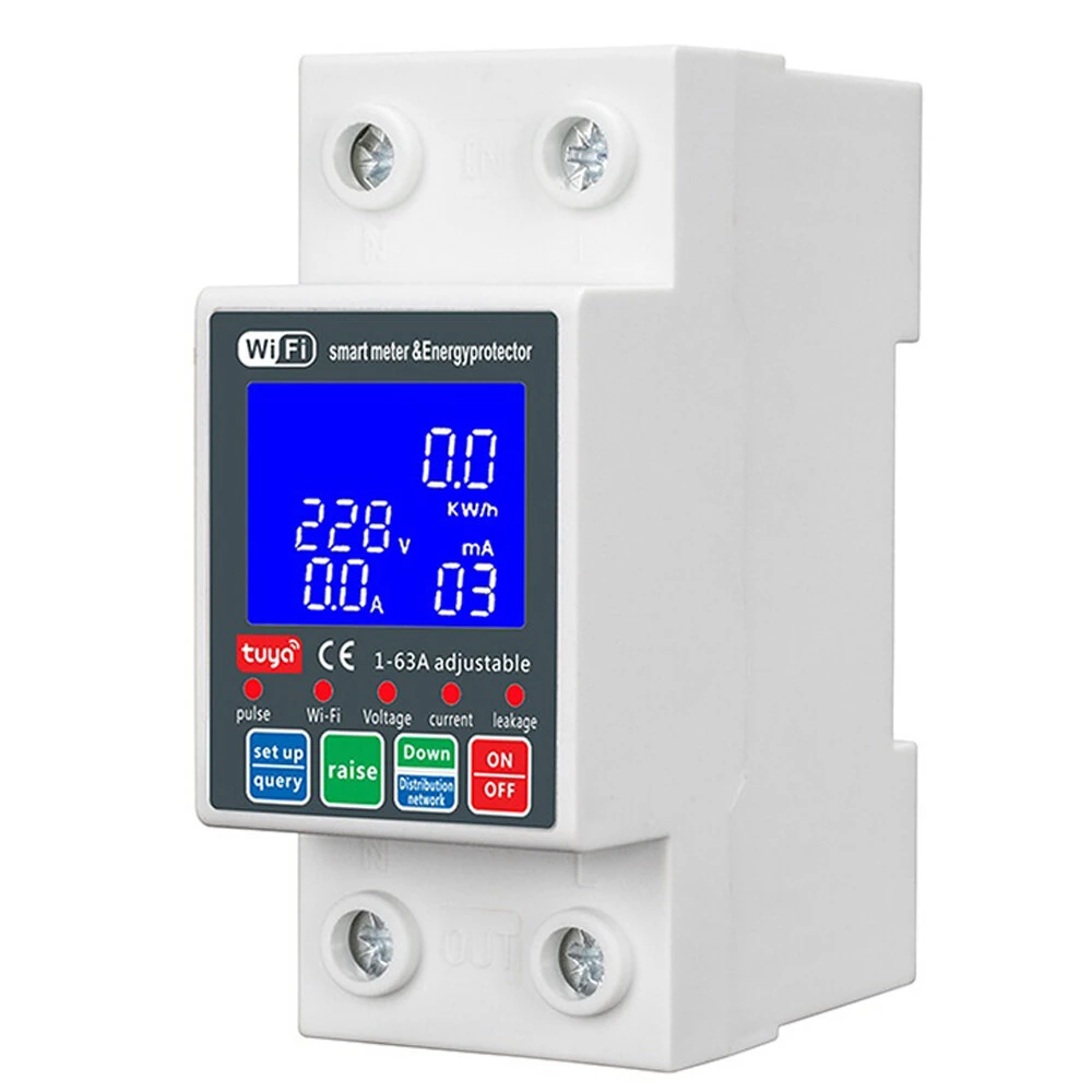 WiFi Smart Circuit Breaker 63A 230V 6kA Overcurrent Leakage Protection Bidirectional Metering Backlit Display — WiFi
