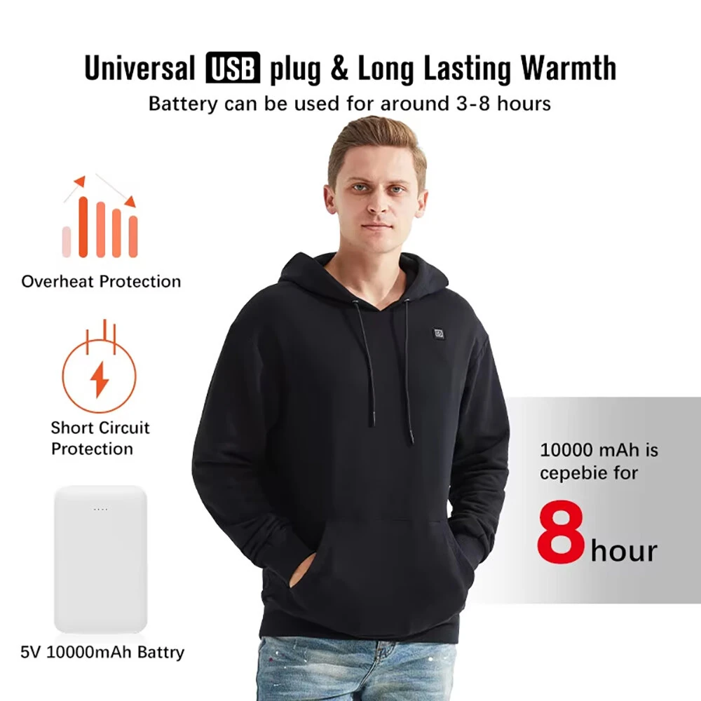 Winter Hooded Electric Heating Sweatshirt Heated Clothes for Men USB Heating Sweatshirt Warm Motorcycle Outdoor Clothing M/L/XL/XXL/XXXL/4XL — view 4