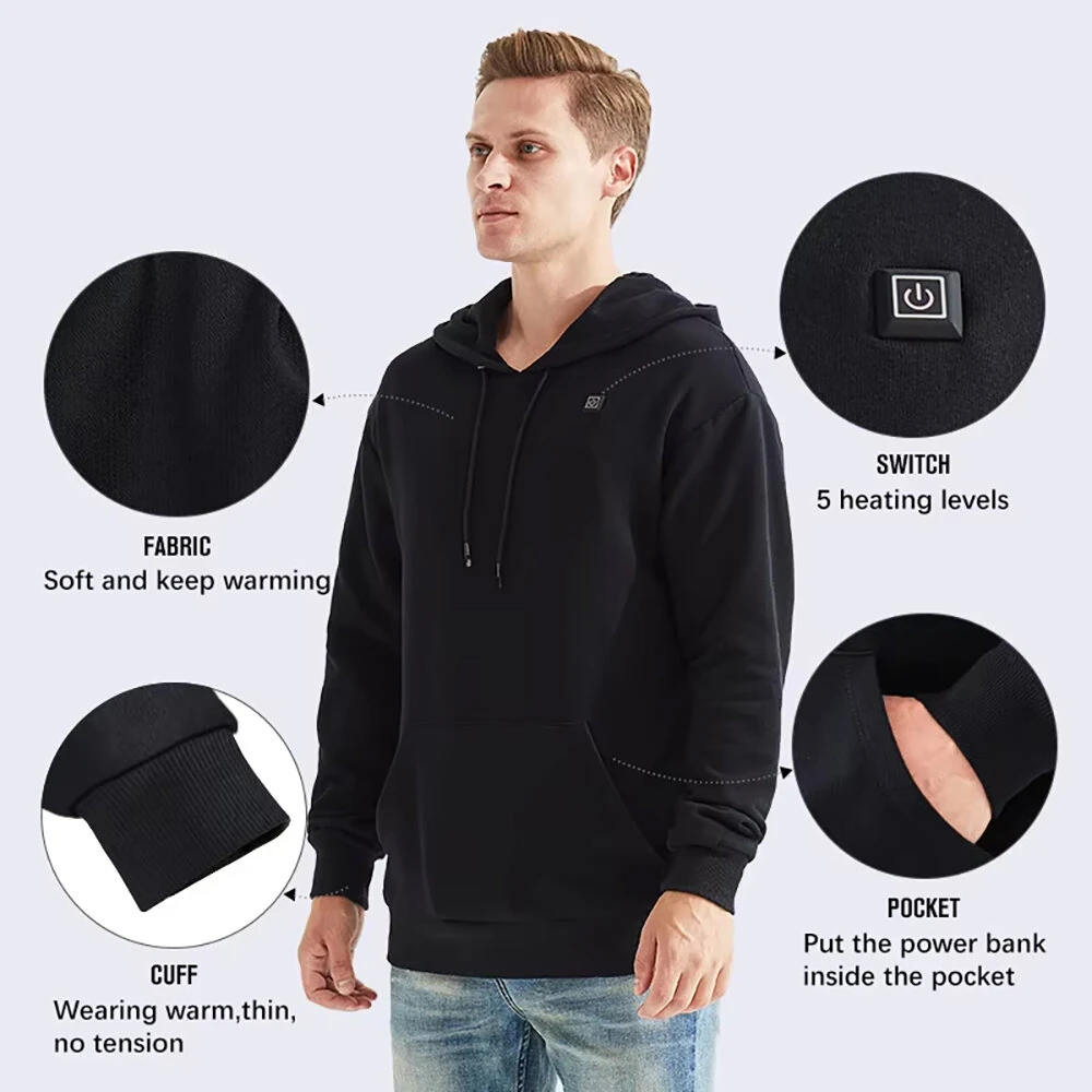 Winter Hooded Electric Heating Sweatshirt Heated Clothes for Men USB Heating Sweatshirt Warm Motorcycle Outdoor Clothing M/L/XL/XXL/XXXL/4XL — view 5