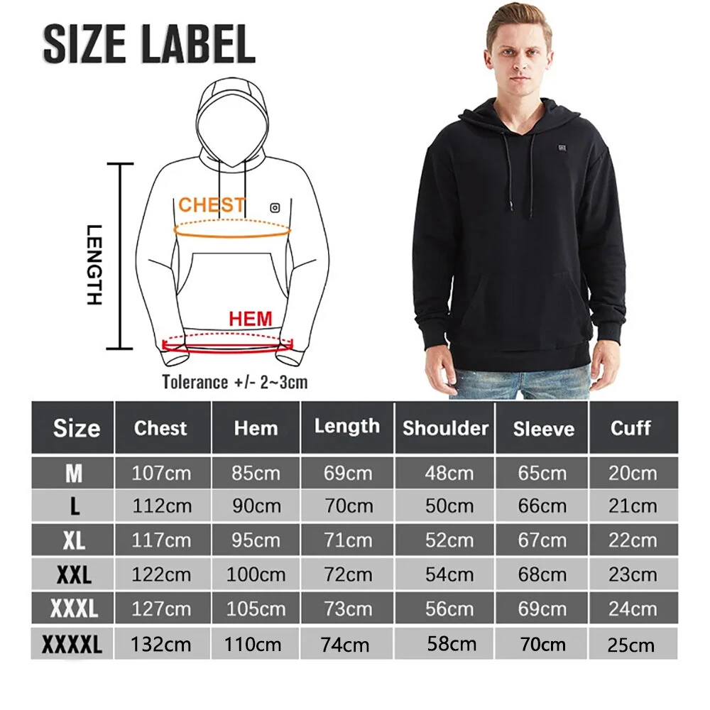 Winter Hooded Electric Heating Sweatshirt Heated Clothes for Men USB Heating Sweatshirt Warm Motorcycle Outdoor Clothing M/L/XL/XXL/XXXL/4XL — view 8