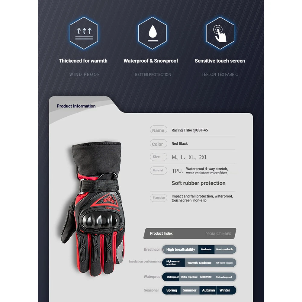 Winter Motorcycle Gloves Waterproof Touchscreen Thermal Protection Anti-Slip Riding Skiing Gloves — view 10