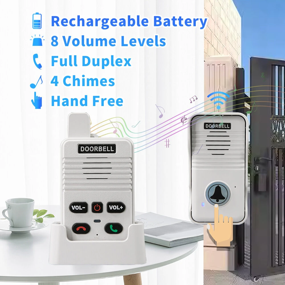 Wireless Intercom Doorbell System Long Range Two-Way Communication Rechargeable Battery Adjustable Volume Weather Resistant Easy Installation for Home Hospital Elderly Care CN Plug — view 6