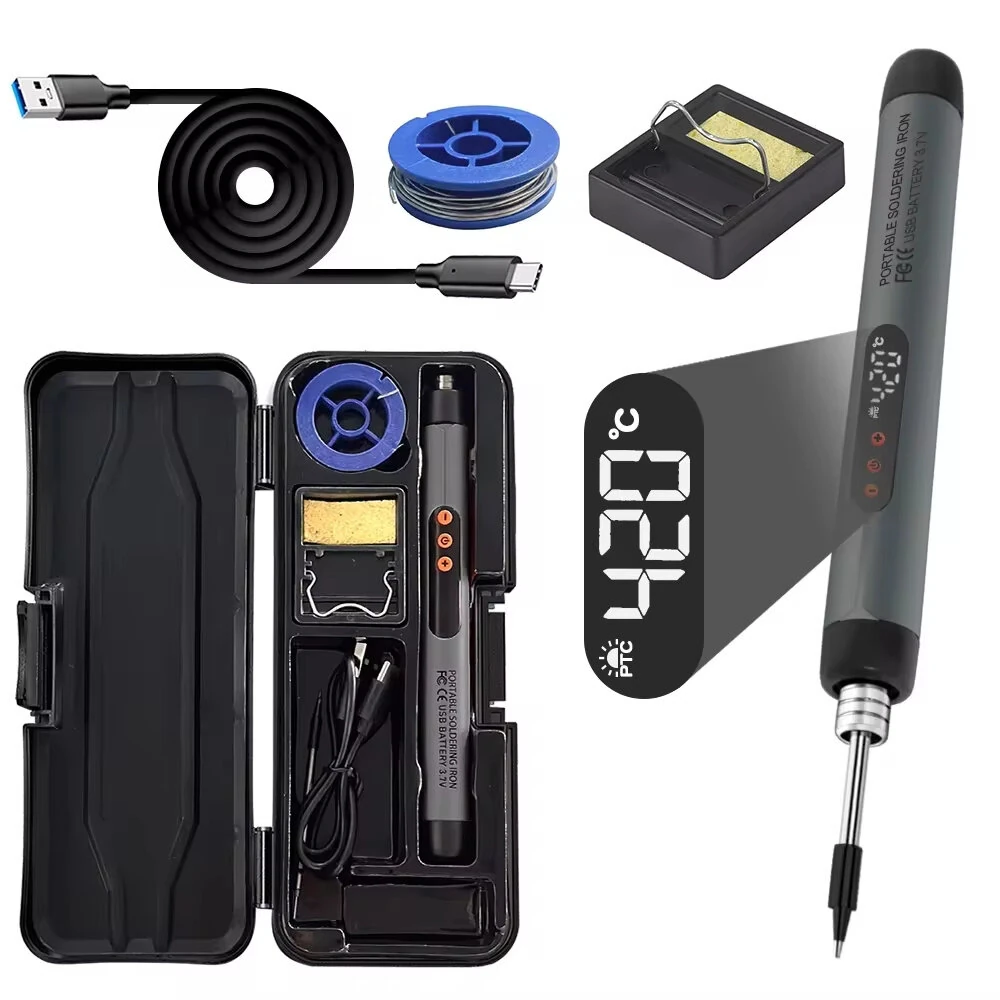 Wireless USB Soldering Iron 8W Adjustable Temperature 300-450°C Type-C Charging High-Capacity Battery Quick Heating Portable Soldering Tool with Accessories — Pricio