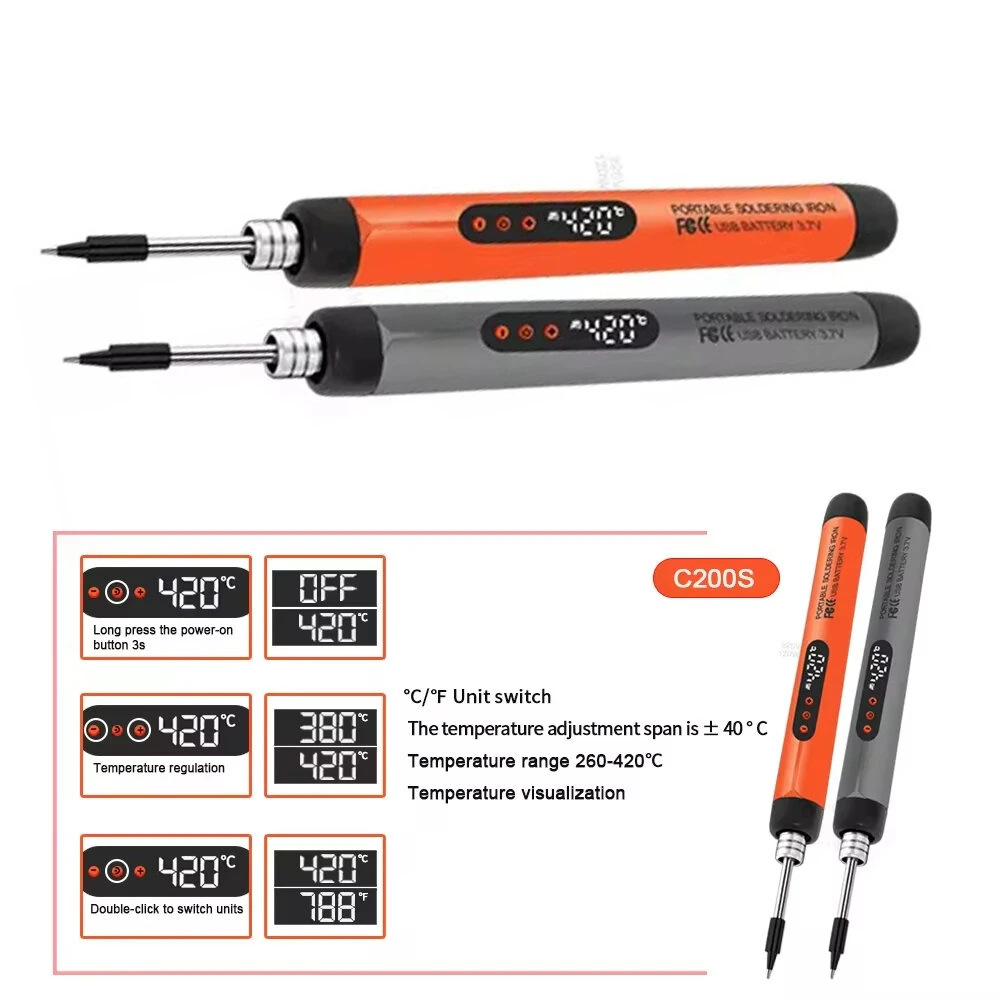 Wireless USB Soldering Iron 8W Adjustable Temperature 300-450°C Type-C Charging High-Capacity Battery Quick Heating Portable Soldering Tool with Accessories — view 6