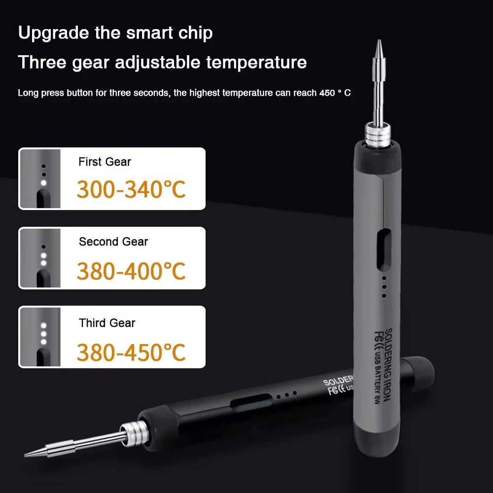 Wireless USB Soldering Iron 8W Adjustable Temperature 300-450°C Type-C Charging High-Capacity Battery Quick Heating Portable Soldering Tool with Accessories — view 9