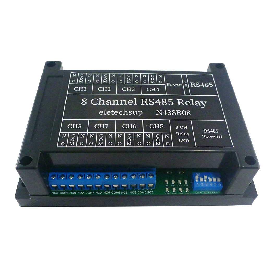 With TVS protected DC 12V 8Ch RS485 Relay Module Modbus RTU 03 06 16 Function Code DIN Shell Switch Board — view 2