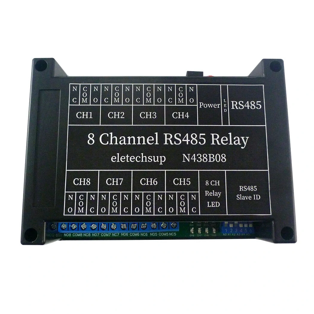 With TVS protected DC 12V 8Ch RS485 Relay Module Modbus RTU 03 06 16 Function Code DIN Shell Switch Board — view 4
