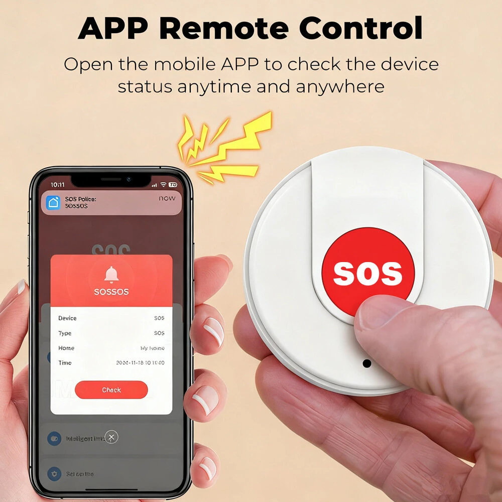 WL-90WT Tuya WiFi SOS Button One Key Emergency Wireless Security Alarm Panic Device for Elderly Kids Home Safety Tuya APP Remote — view 4