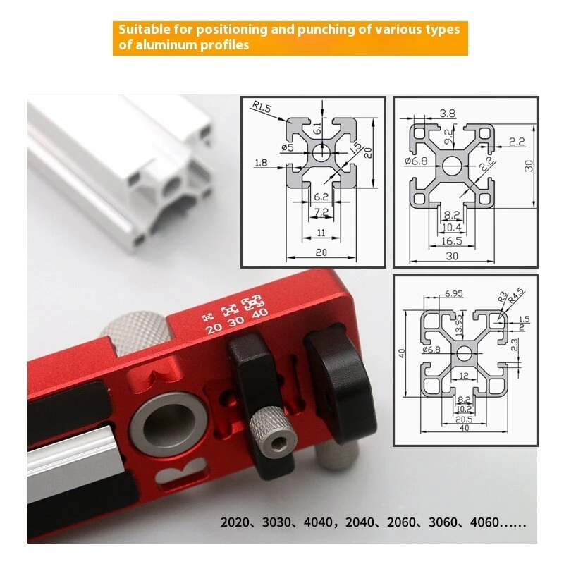 Wnew Aluminum Profile Drill Guide Access Hole Drill Jig With Step Drill Bits for For 2020 2040 3030 3060 European Standard Aluminum Extrusion Profile — view 6