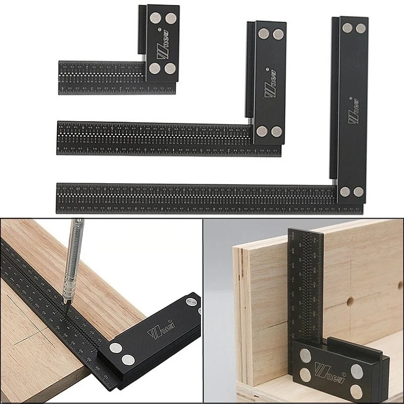 Wnew MM/Inch Precision Woodworking Square Aluminum Alloy Ruler Carpenter Line Drawing Marking Gauge Hole Scribing Ruler — W new