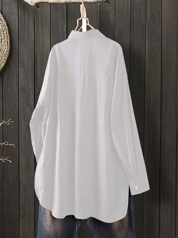 Women Daily Casual Cotton Irregular Hem Commute Loose Shirts — view 6