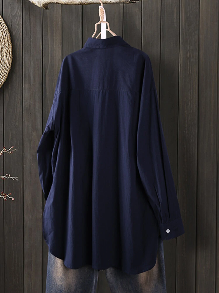 Women Daily Casual Cotton Irregular Hem Commute Loose Shirts — view 8