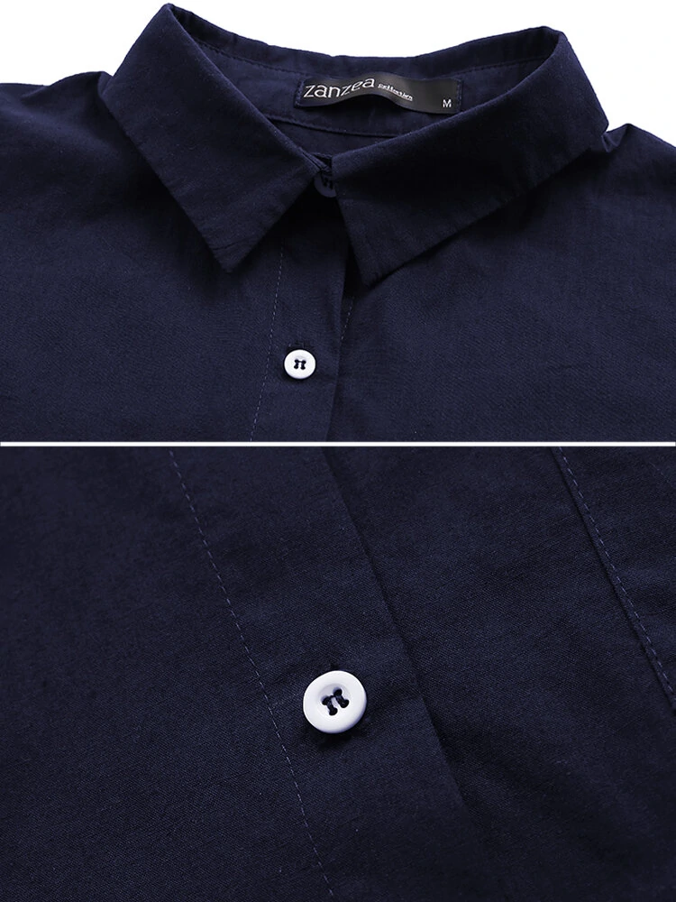Women Daily Casual Cotton Irregular Hem Commute Loose Shirts — view 9