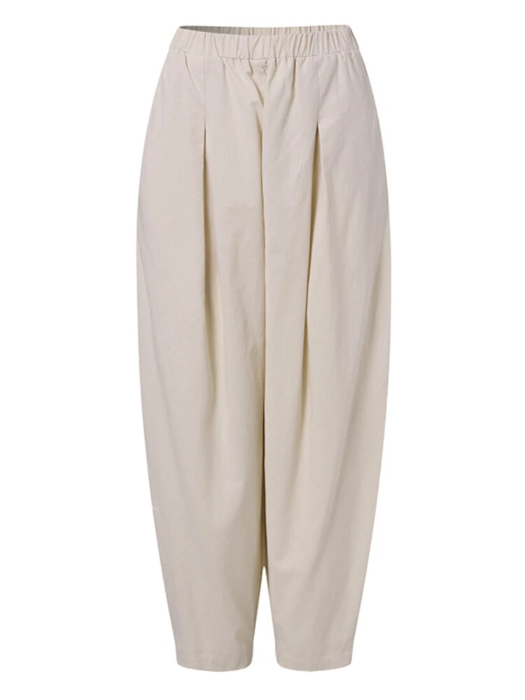 Women Loose 100% Cotton Ankle Length Solid Color Wide Legged Casual Pants — view 5