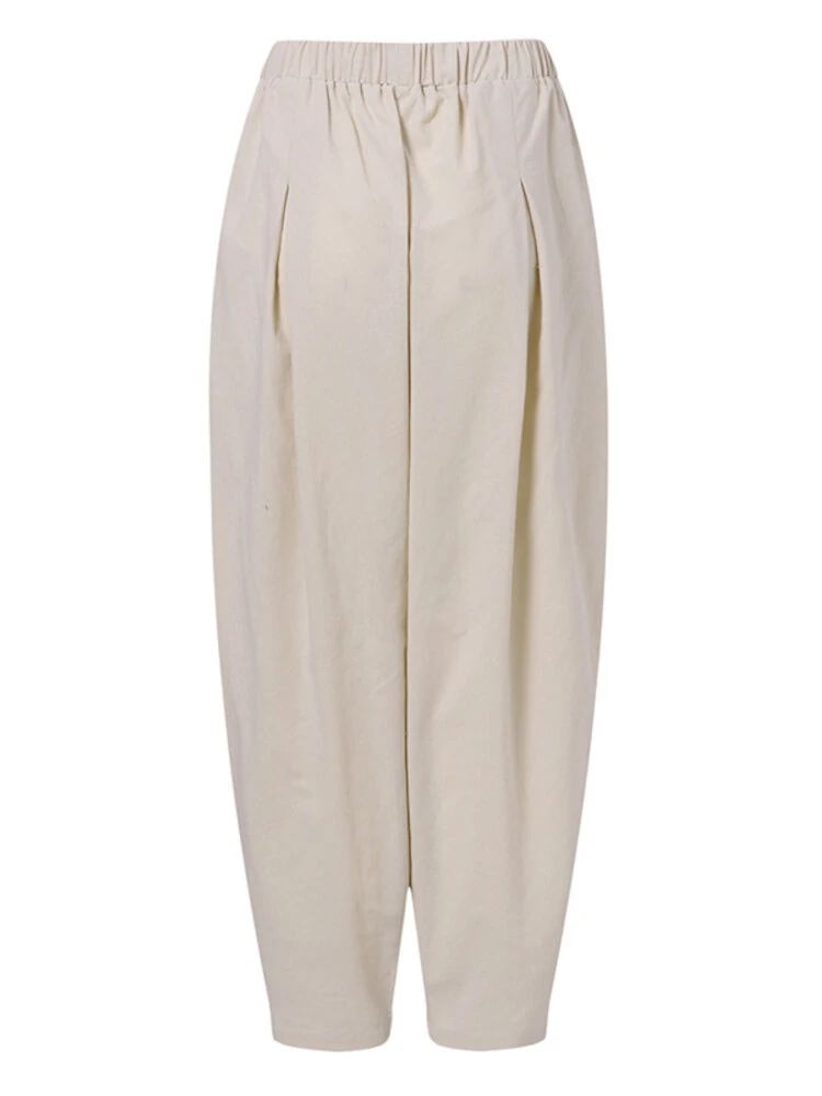 Women Loose 100% Cotton Ankle Length Solid Color Wide Legged Casual Pants — view 6